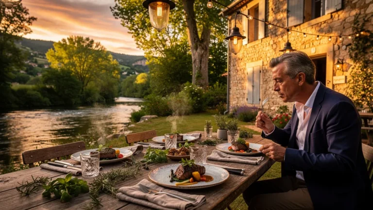 Dîner en plein air à Vogüé comparant cinq tables d’hôtes pour tester l’impact du timing sur la cuisson