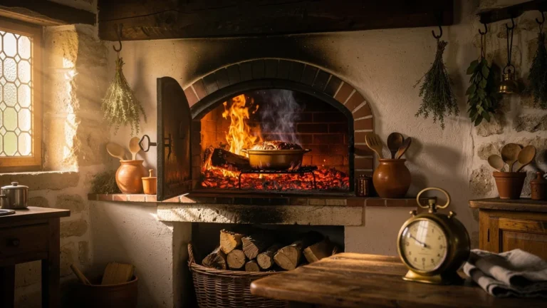 Cuisson minute par minute de la bombine au four à bois dans un gîte traditionnel de Naves
