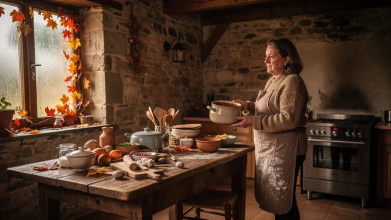 Cuisine d'automne sans cheminée pour bombine : gîte rustique et ambiance chaleureuse en automne
